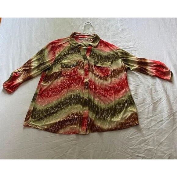 Emily Daniels Women’s XL Multicolor Sequin Blouse Shirt Roll Tab Sleeve - Picture 10 of 12